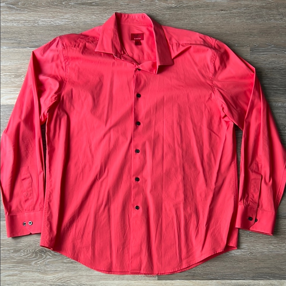 Alfani Slim Fit Stretch Size Large Men's Cranberry Red Button-Up Shirt